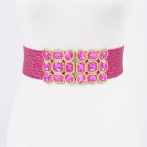 Multi Stone Metallic Straw Stretch Belt